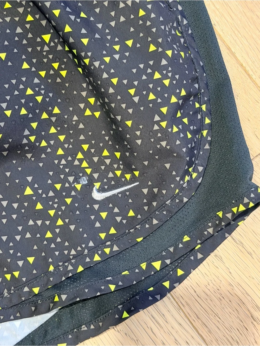 Nike Black Running Shorts with Neon Green Triangle Print size large